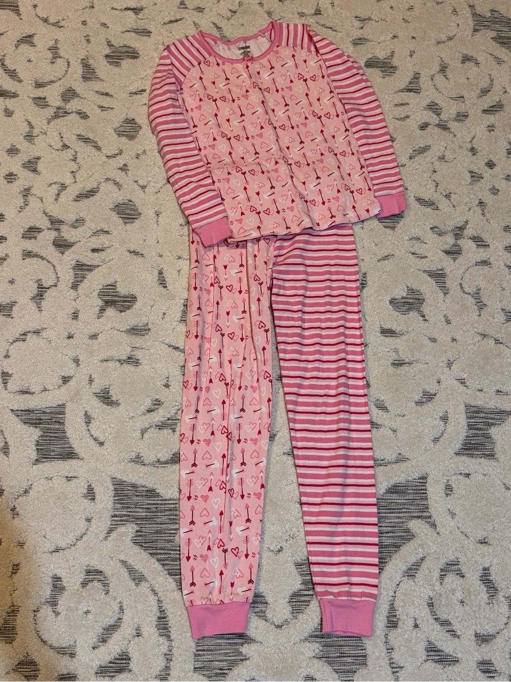 Gymboree Girls' Pink Heart & Stripe Cotton Pajama Set size 12 EUC Valentines Day